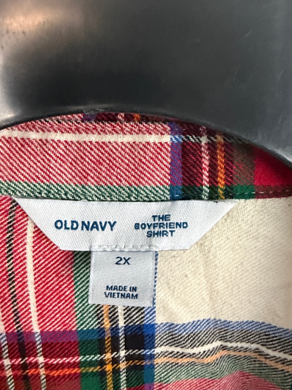 Old Navy Red, Cream & Green Plaid Boyfriend Shirt - Picture 2 of 5